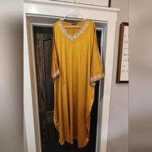 Yellow satin batwing dress